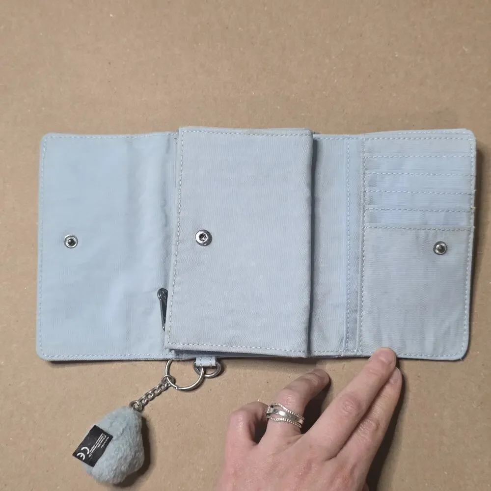 Kipling PIXI Snap Medium Trifold Wallet Organizer Bayside Blue Nylon w/Keychain
